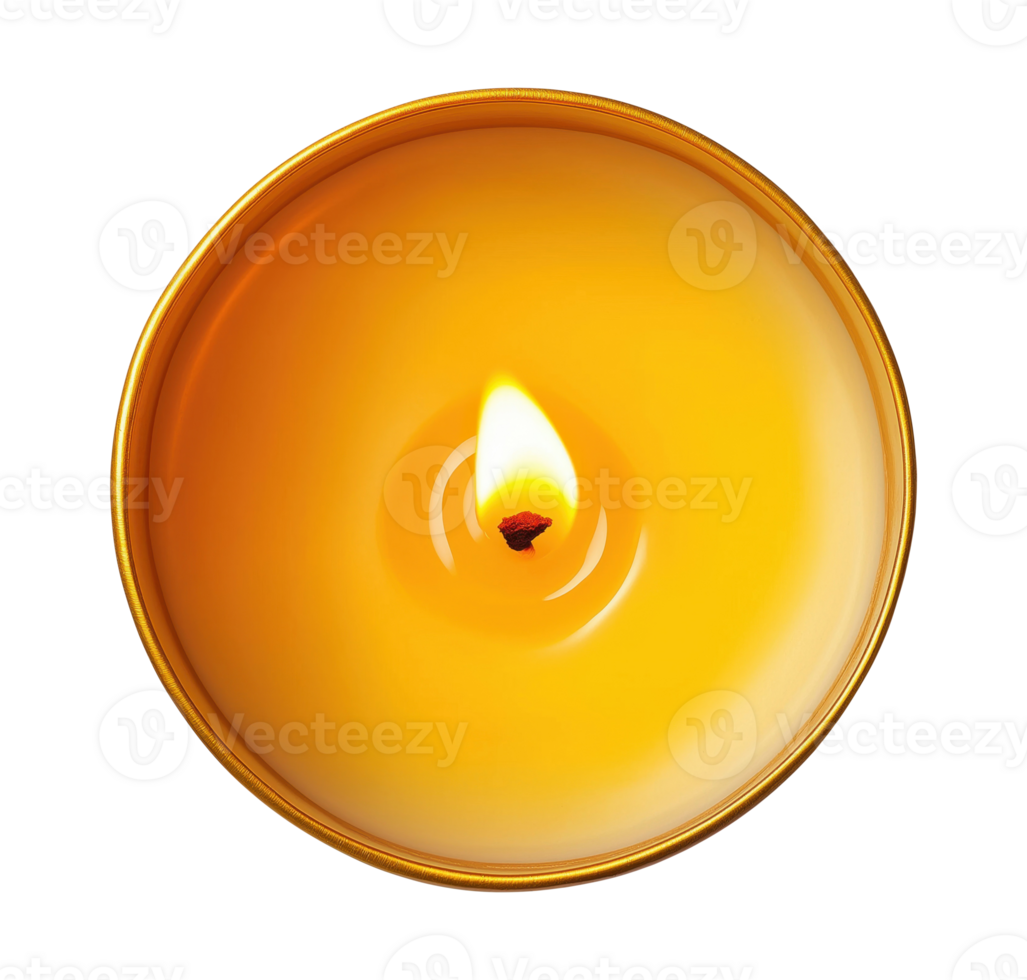 Top view of burning candle isolated on transparent background png