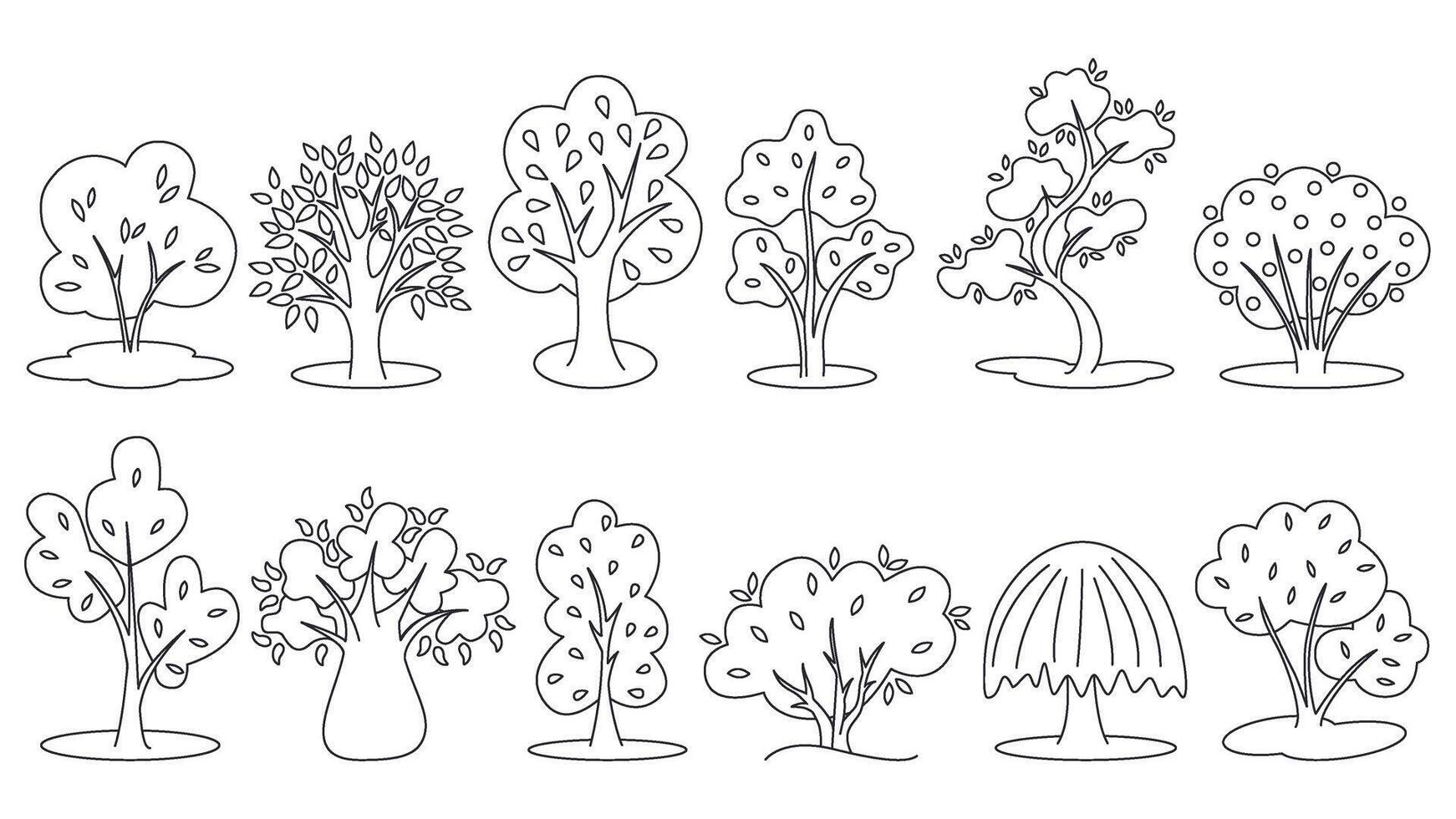 Trees black outline set graphics vector