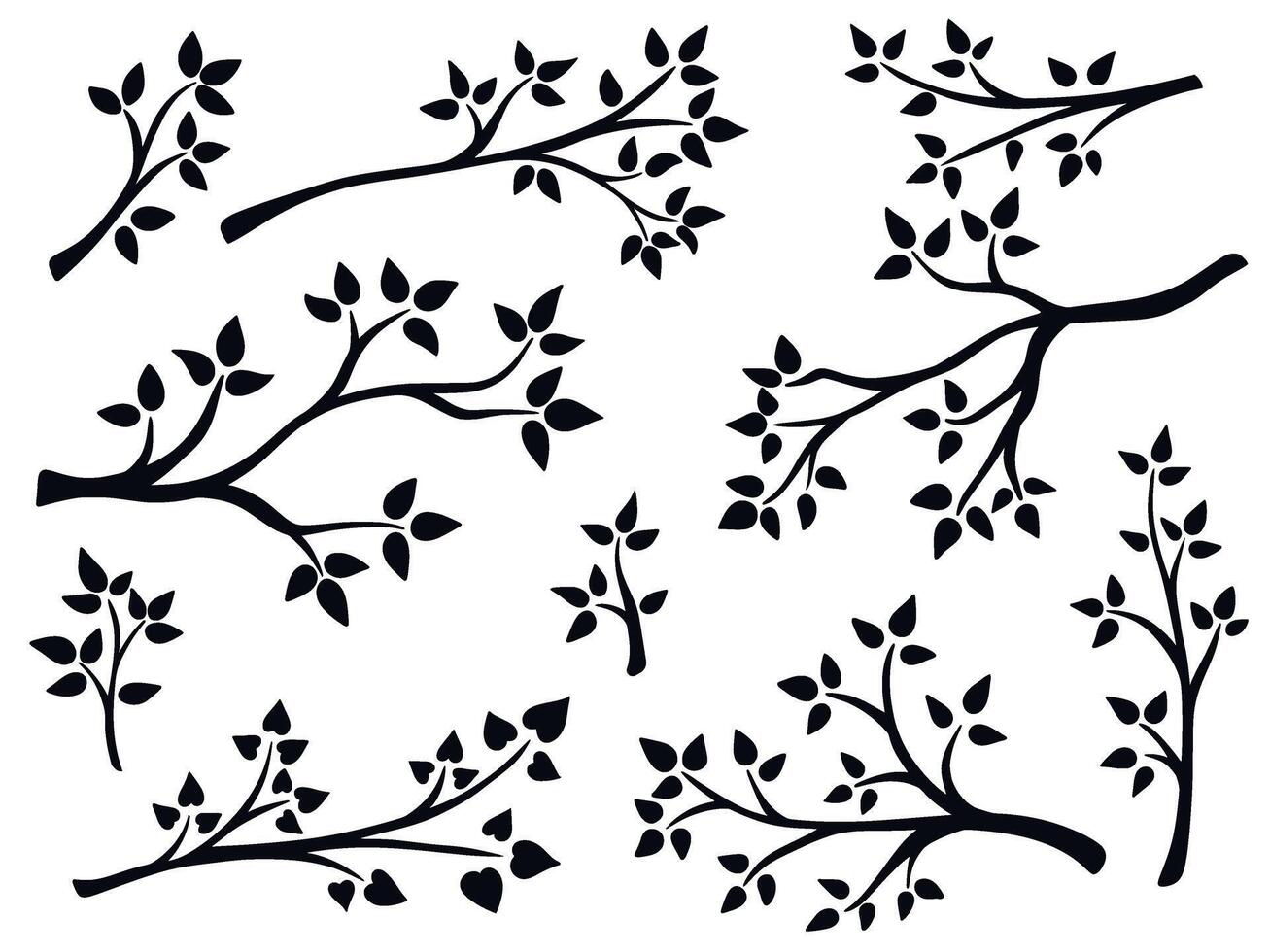 Tree branch with leaves silhouette set vector