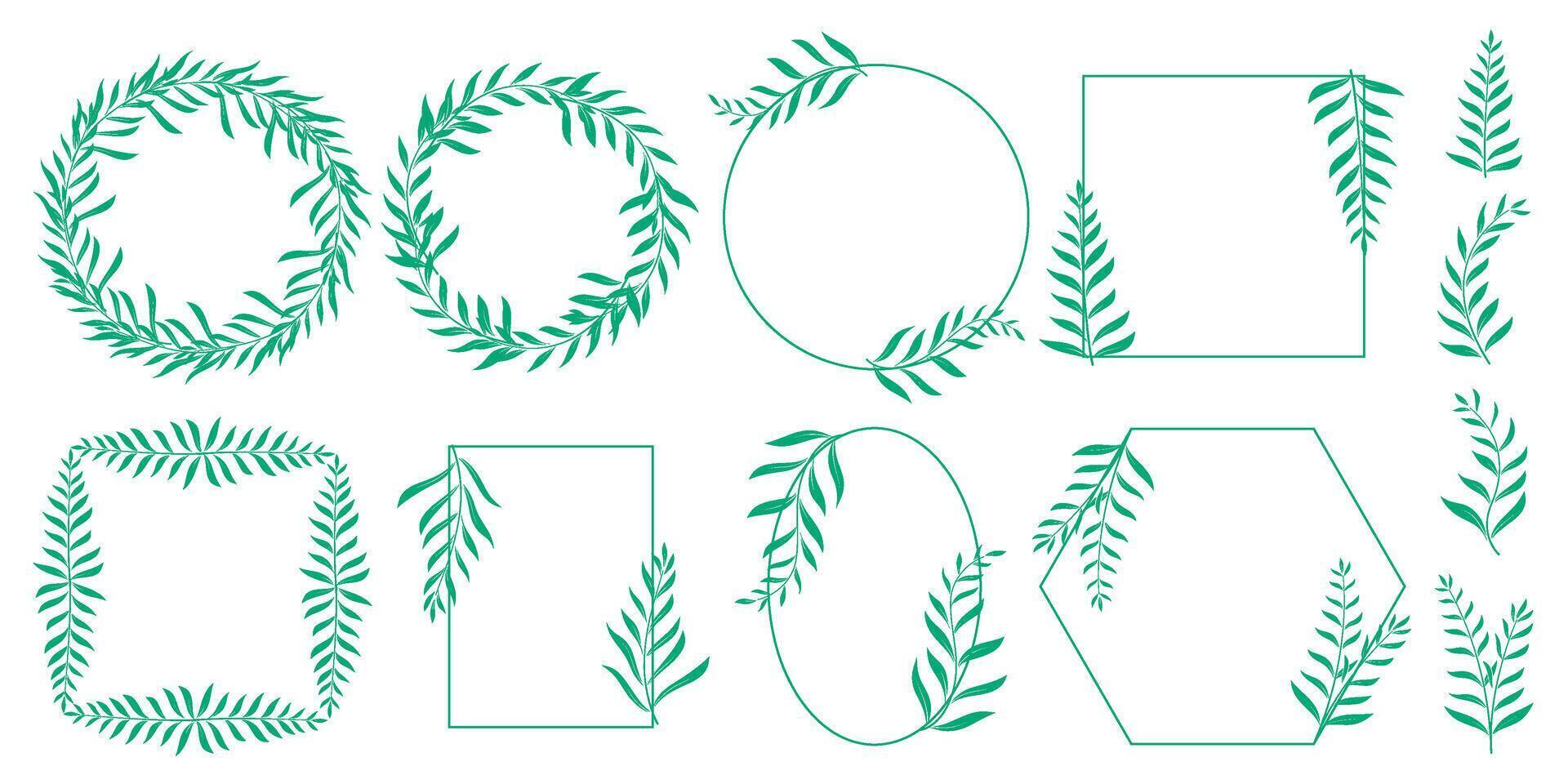 Green rustic set of frames and twigs vector