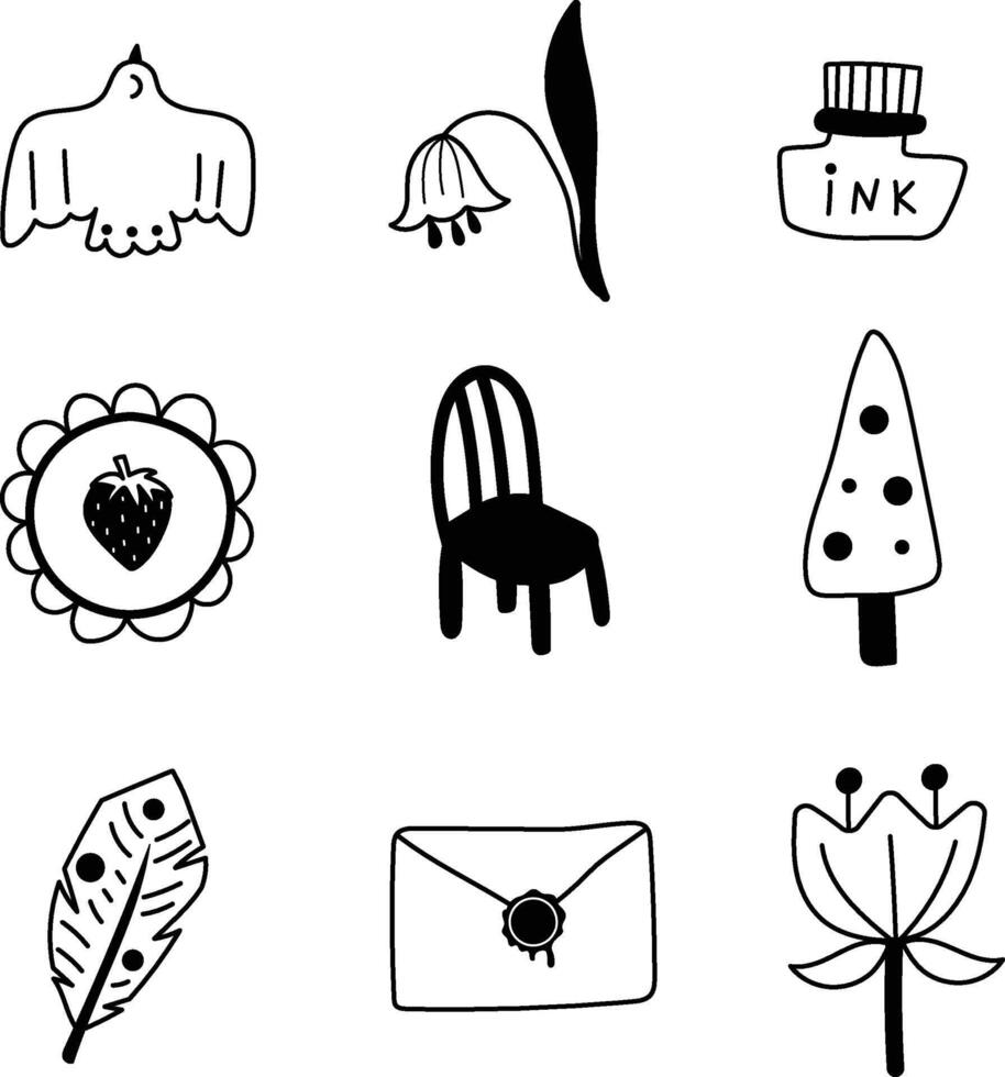 Cute set of stickers for bullet journal. Doodle vintage elements. vector