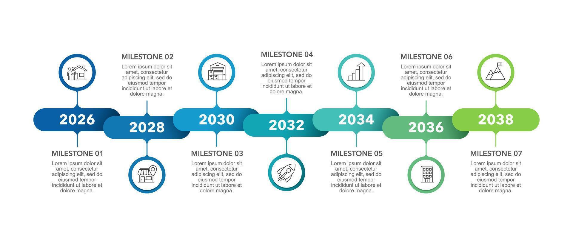 7 years anniversary timeline infographic brochure. Milestone, Business presentation, Report, and Roadmap. vector