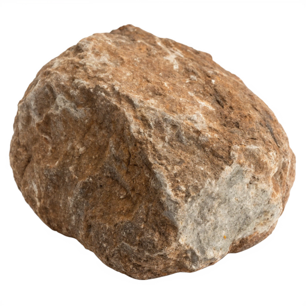 A brown and gray rough rock isolated on transparent background png