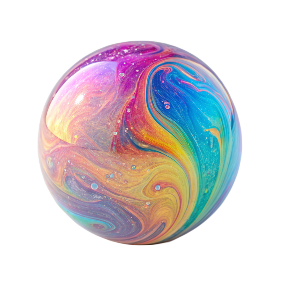 Abstract colorful 3d render iridescent orb of swir png