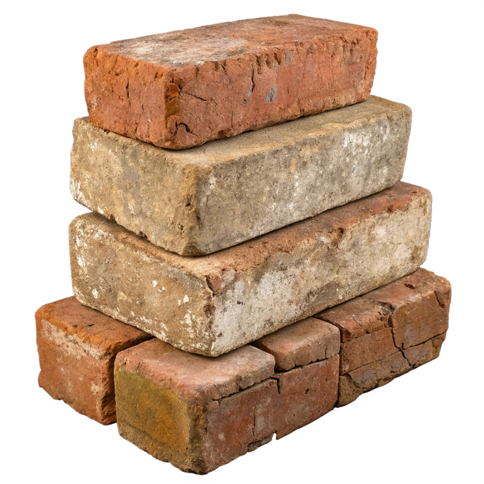 A stack of weathered bricks isolated on transparent background png