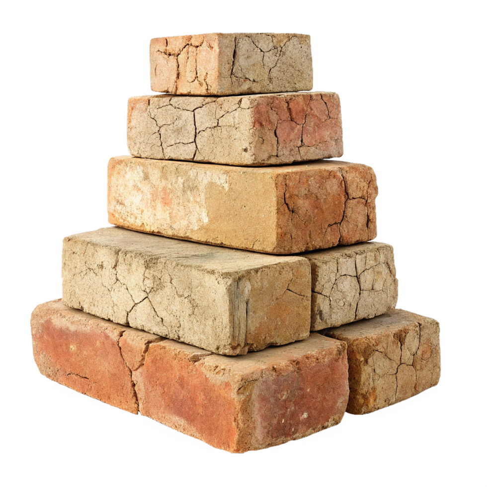 Pile of old red bricks png