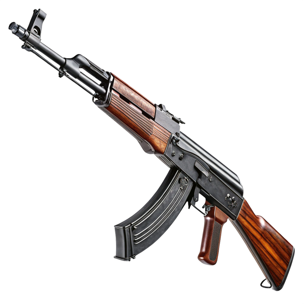 Close up on akm gun showcased over transparent background png