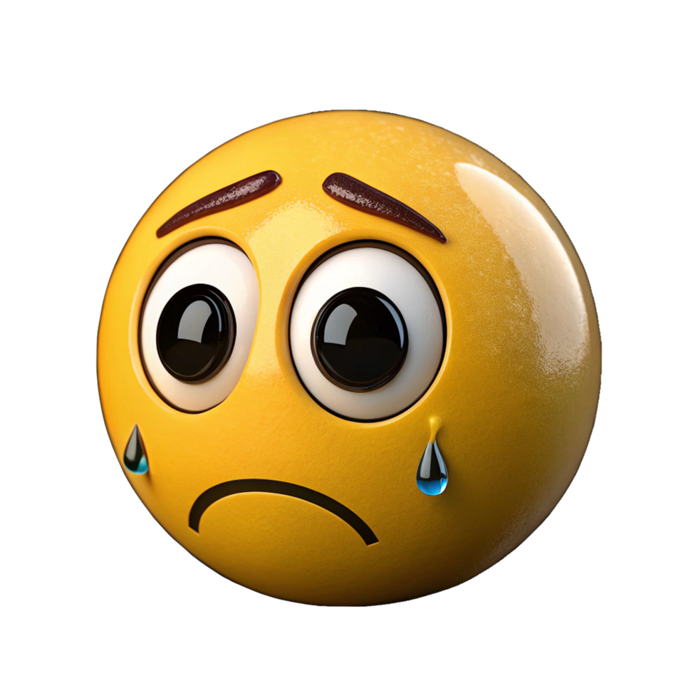3d render of a weeping yellow emoji png