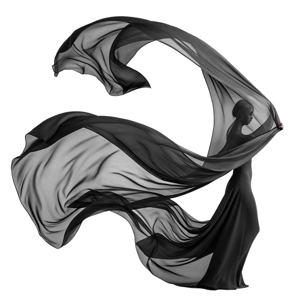 Abstract black fabrick swirling png