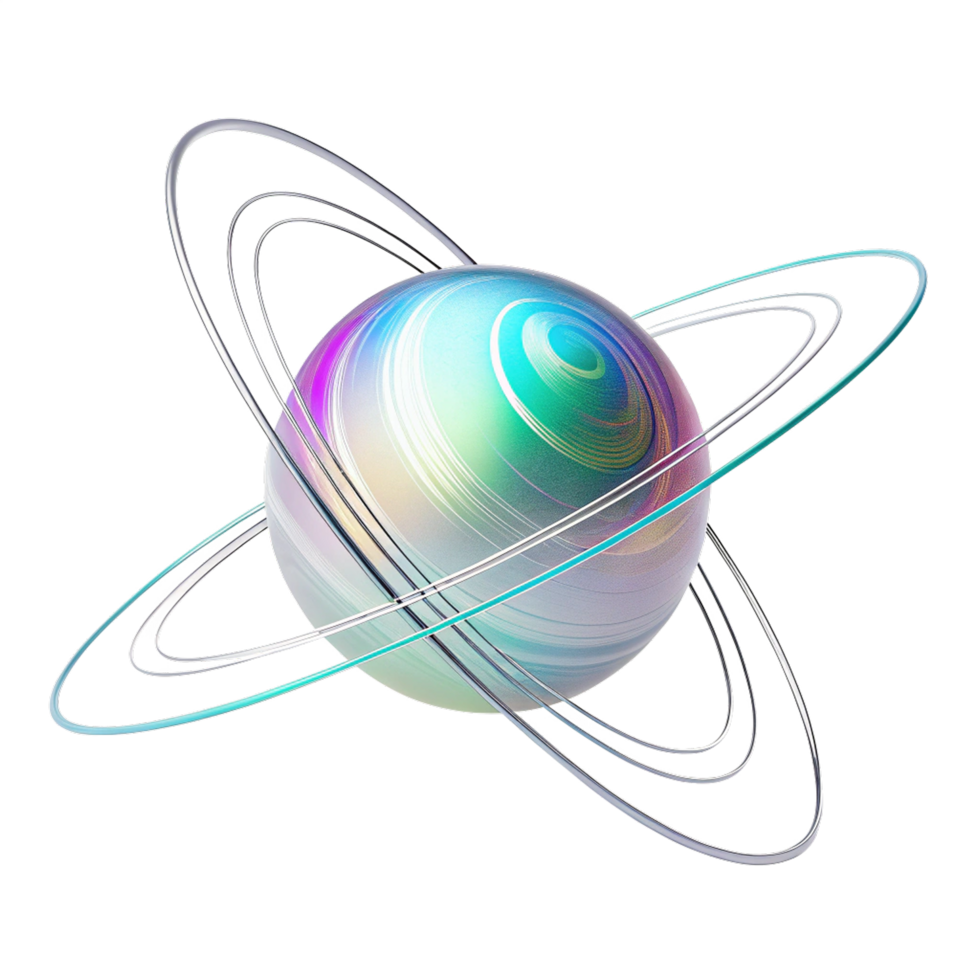 Abstract iridescent 3d model with orbiting png
