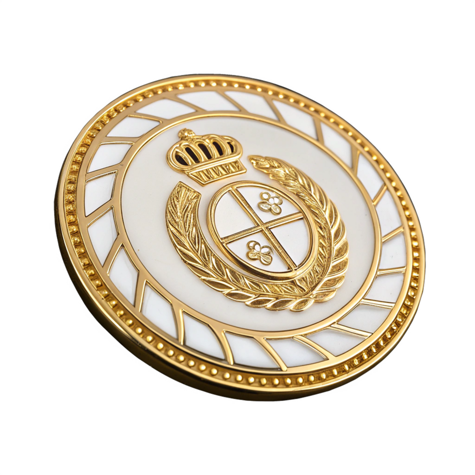 Elegant white and gold badge design png