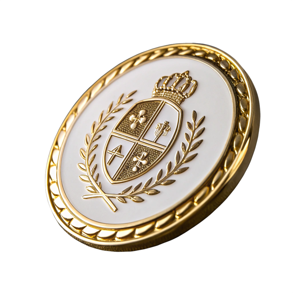 Elegant white and gold badge design on transparent background png