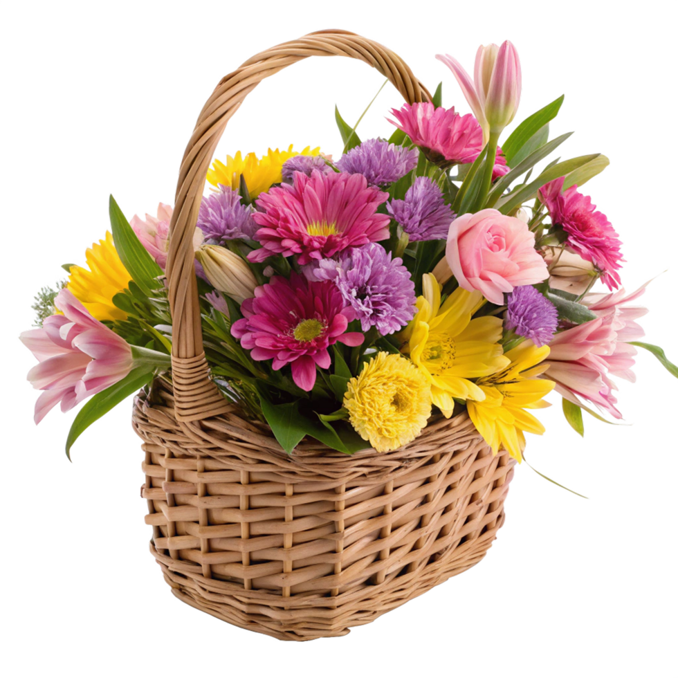 Fresh attractive flower in wicker on transparent background png