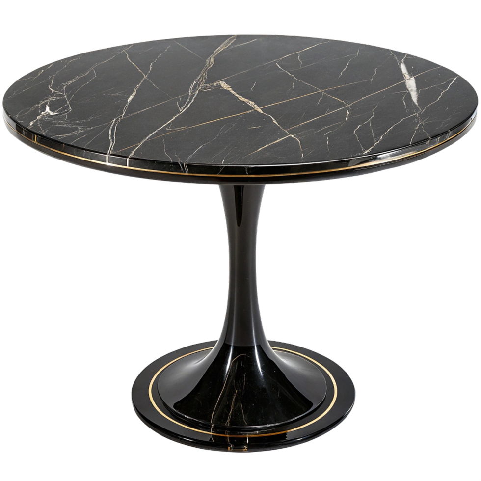 Elegant black mable round dining table png