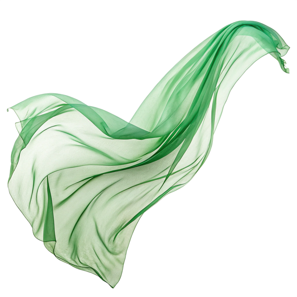 Flying green silk fabric on transparent background png
