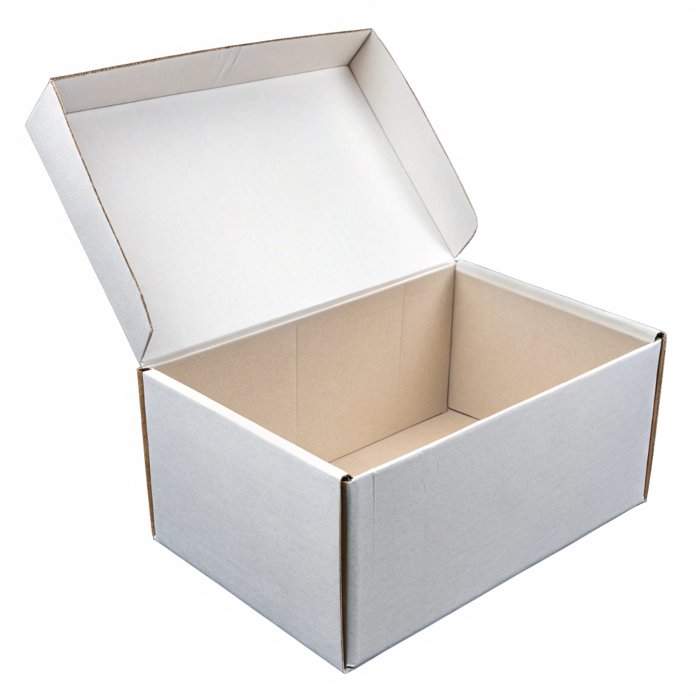Empty white cardboard box open png