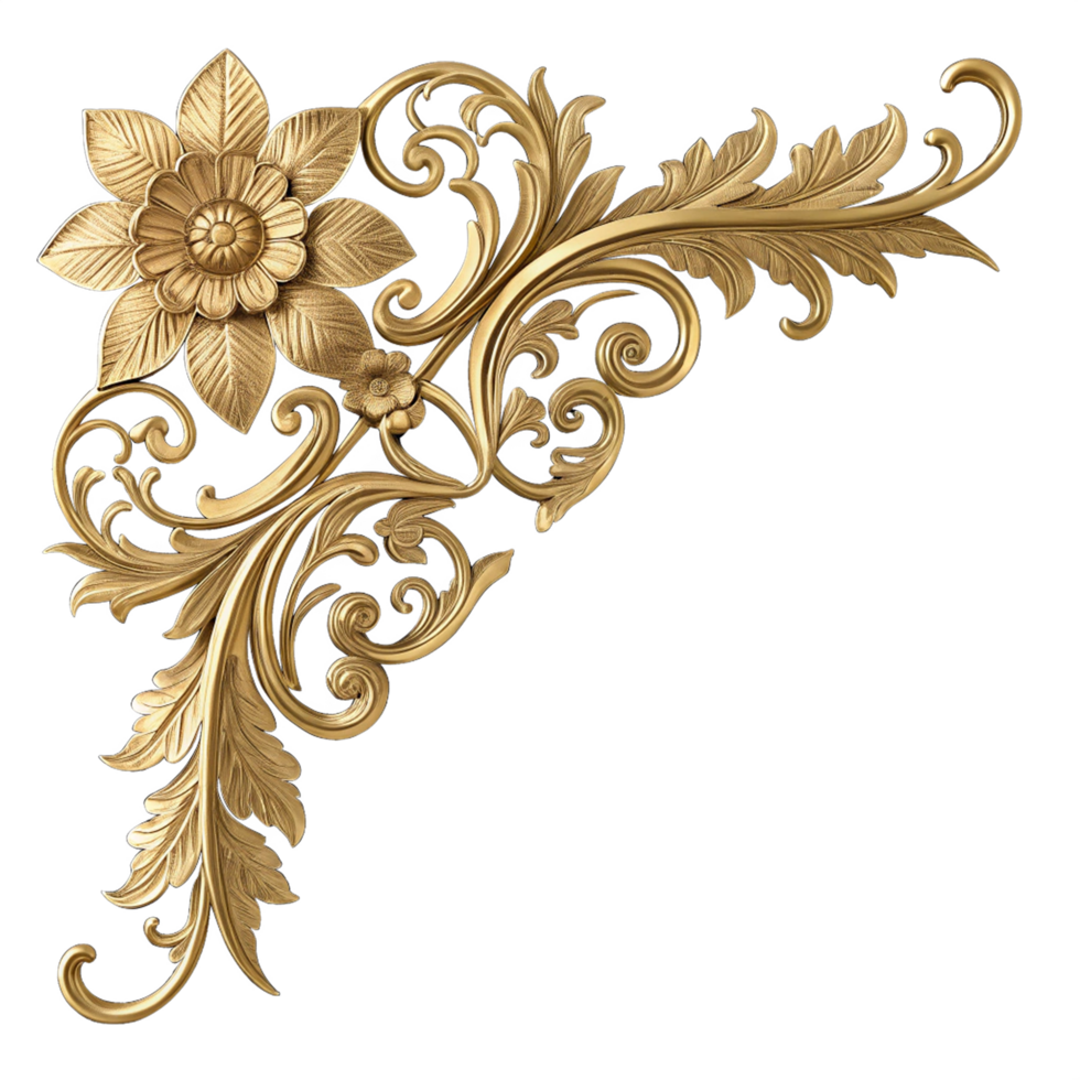 Golden ornate floral design png