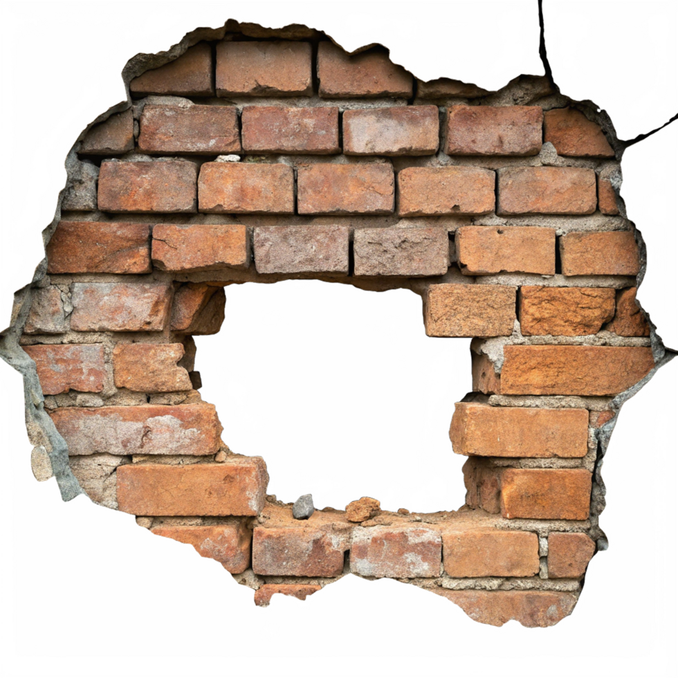 Hole in grungy brick wall png