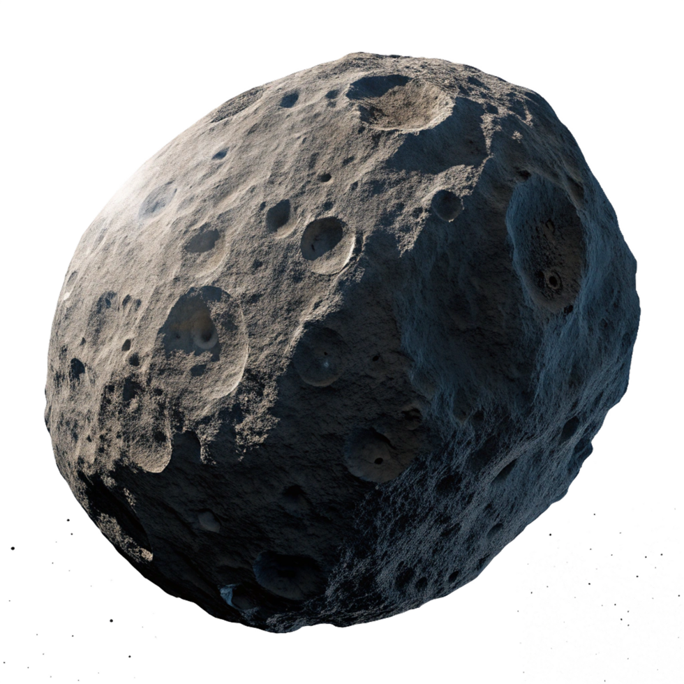 Isolated dark gray asteroid 3d render png