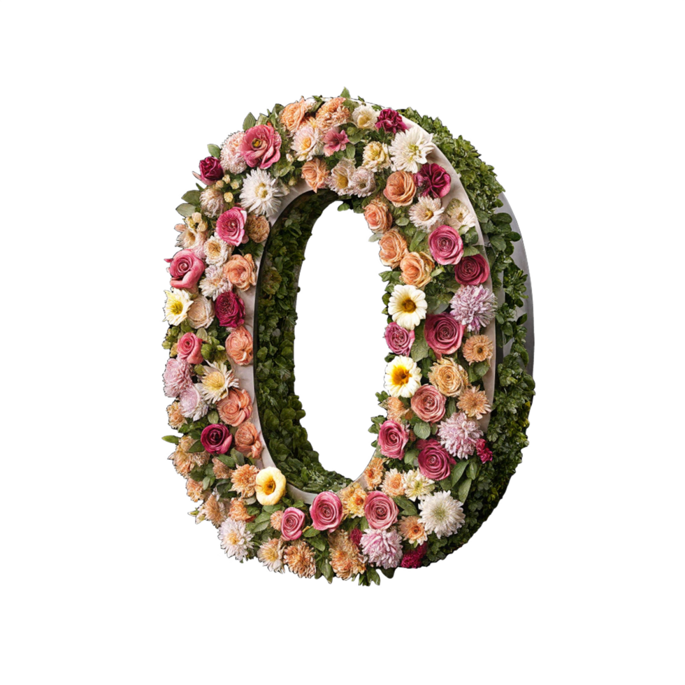 Letter o with flower elements isolated on transparent background png