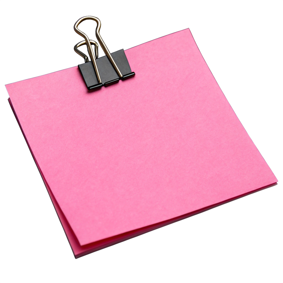 Pink sticky note with clip on transparent background png