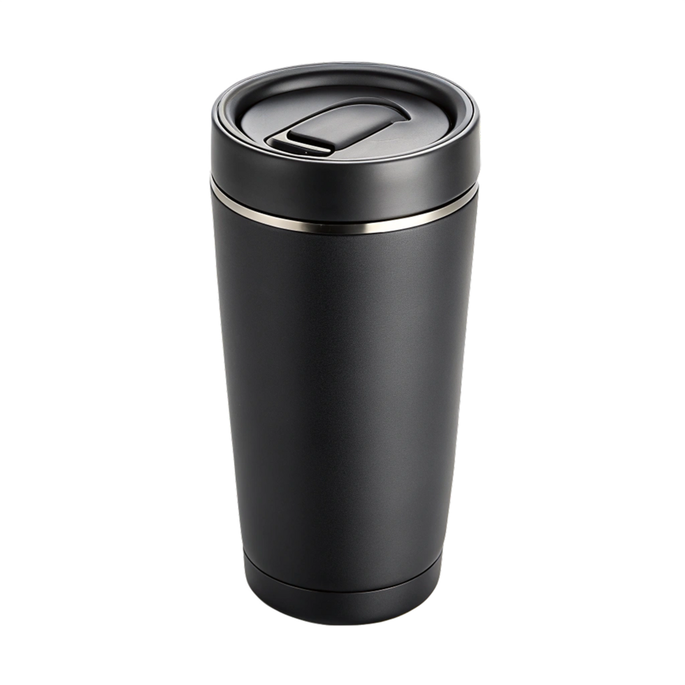 Sleek black travel mug isolated png