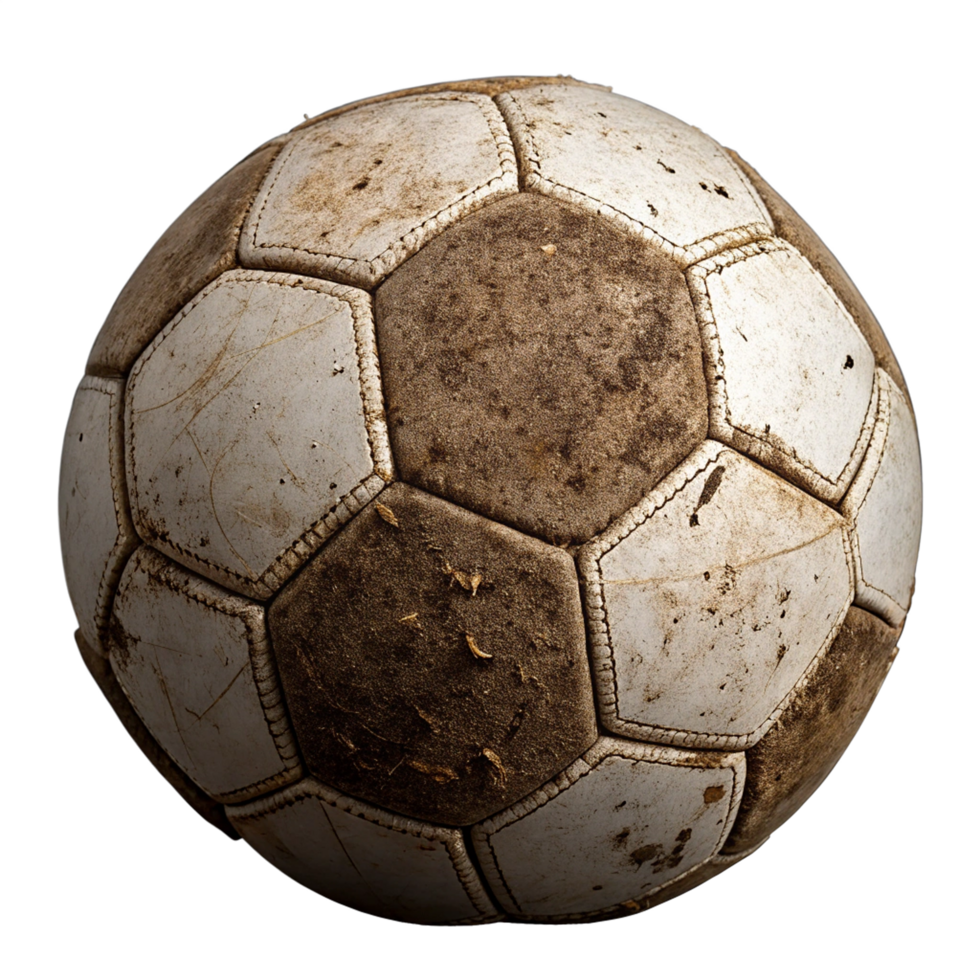 Soccer ball covered with dirt on transparent background png