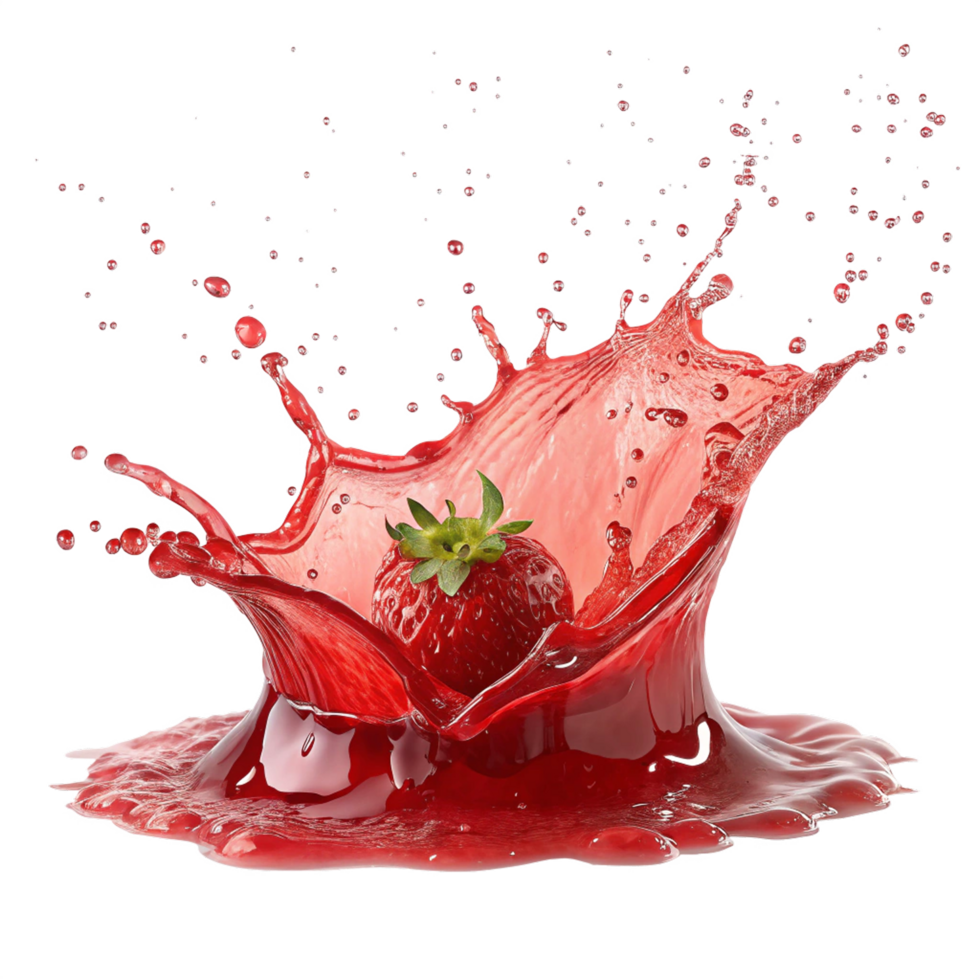 Vibrant red liquid splash with strawberry png