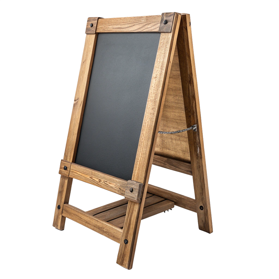 Vintage wooden easel with blackboard png