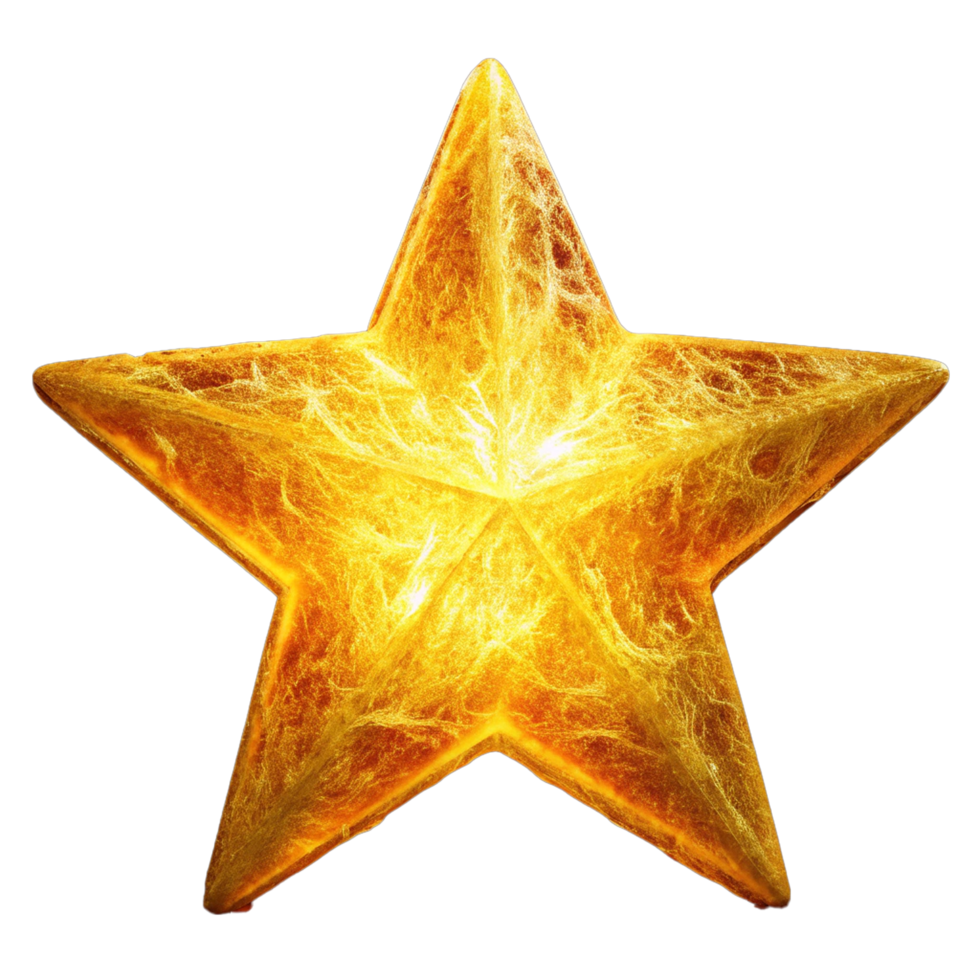 Realistic 3d render of a yellow star on transparent background png