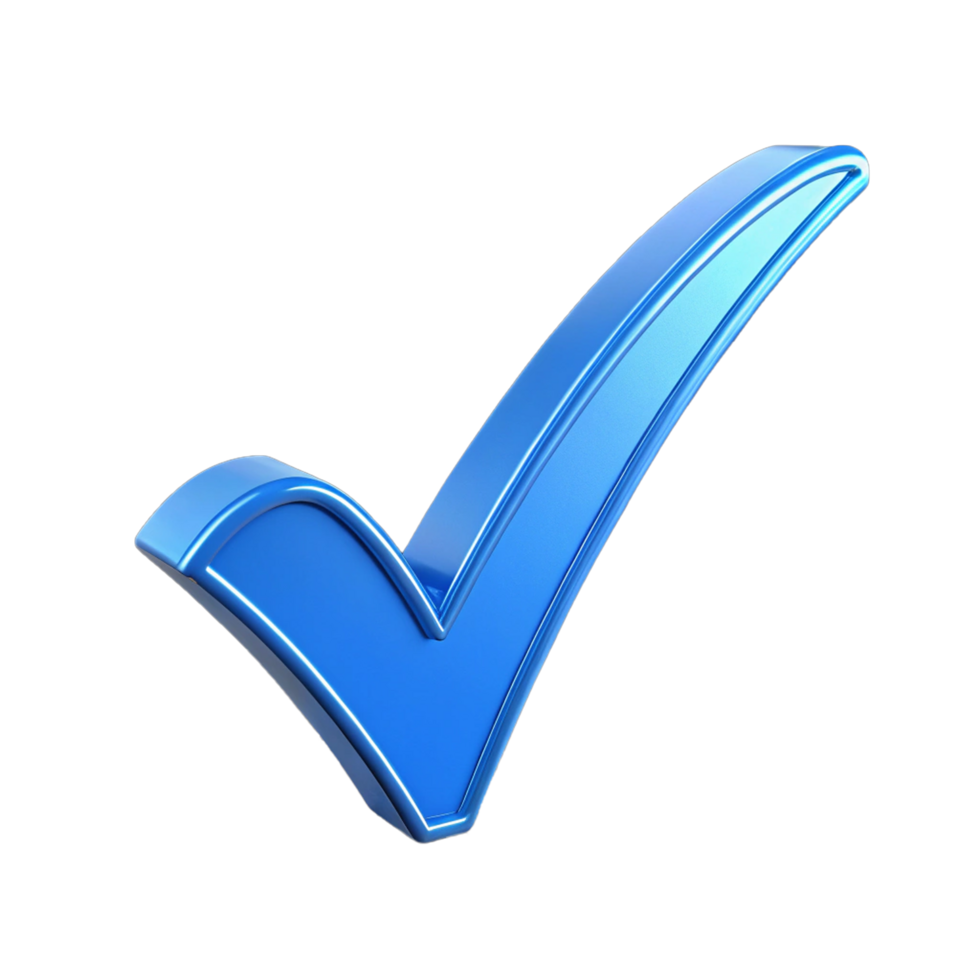 Realistic 3d render of a blue check mark on transparent background png