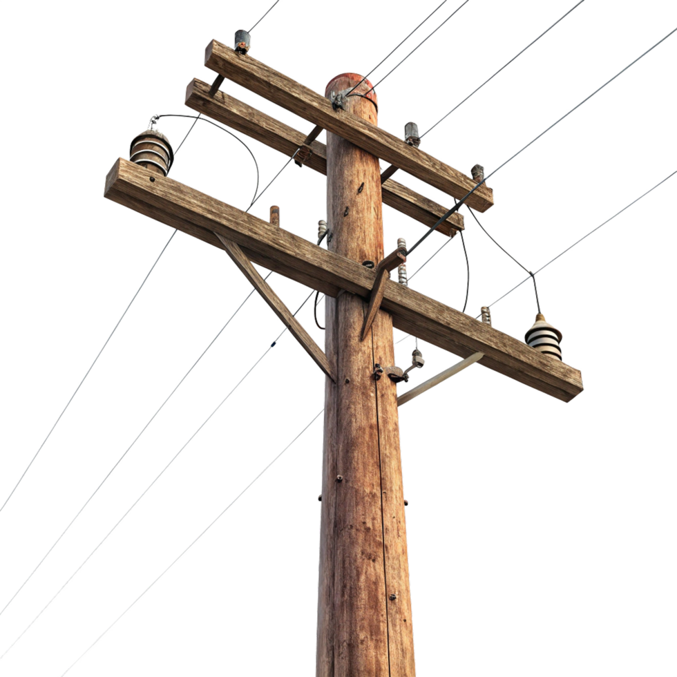 Wooden power pole with wiers png