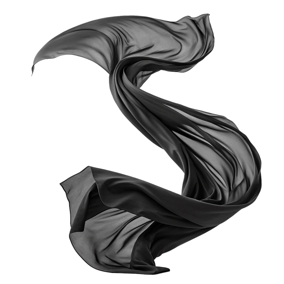 Abstract black fabric swirling in air png