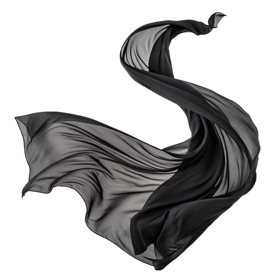 Abstract black fabrick swirling in air png