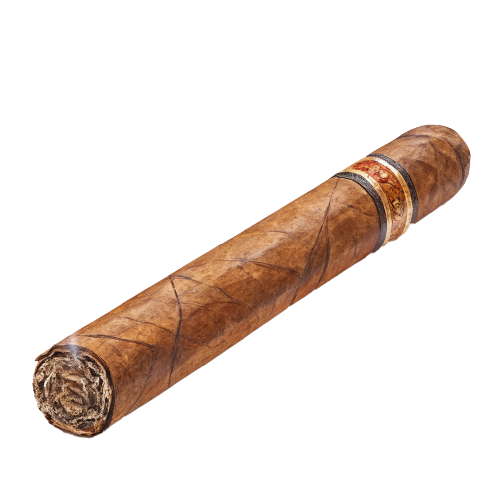 A closeup shot of a partially smoked cigar on transparent background png