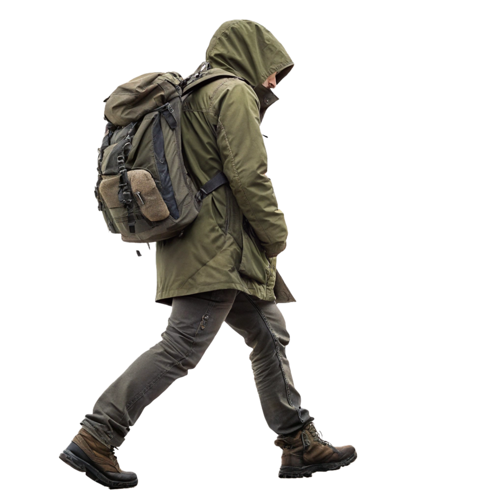Alone traveler walking with bag png