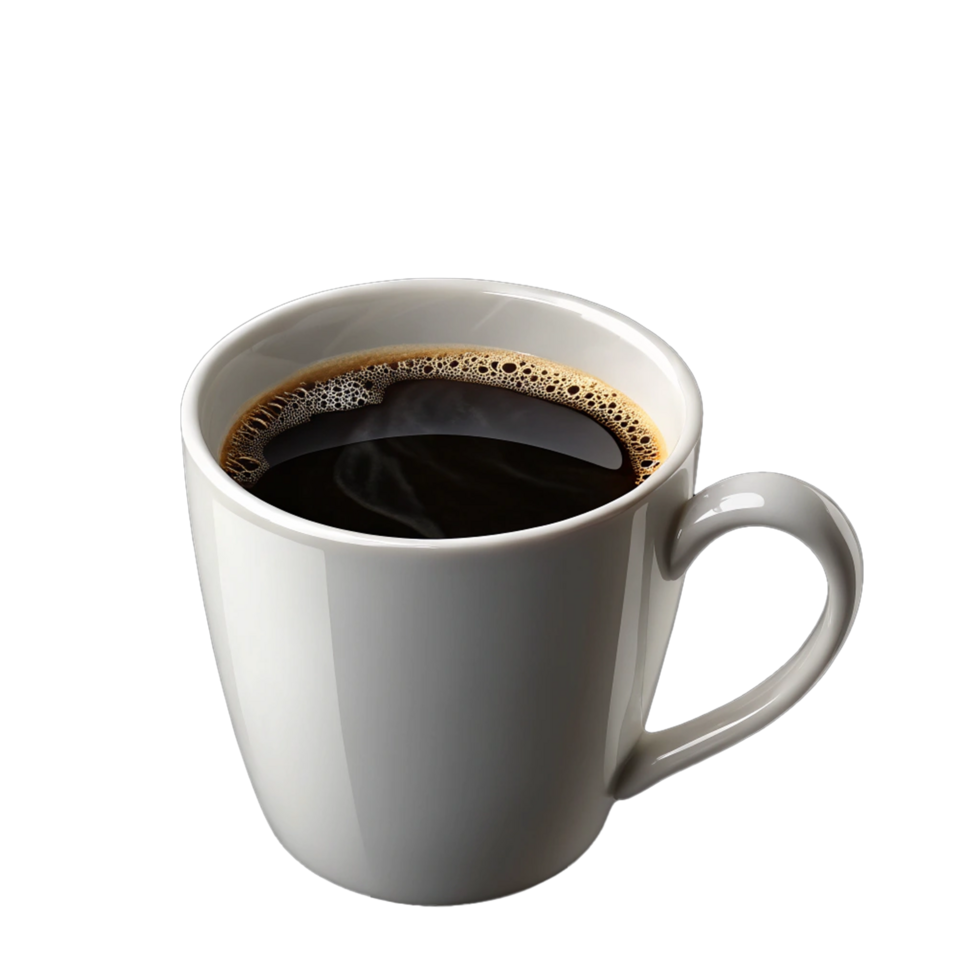 Black coffee in a simple white mug on transparent background png