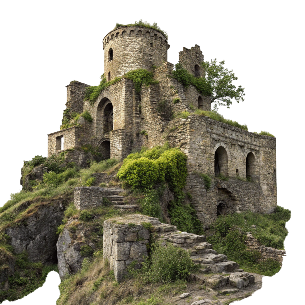 Ancient hilltop fortress ruins a glimpse on transparent background png
