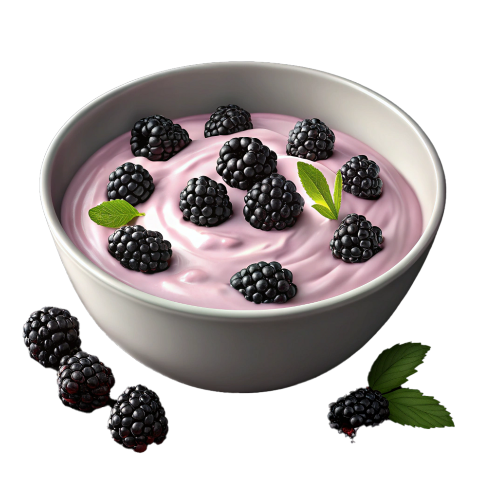 Blackberry yoghurt in bowl isolated on transparent background png