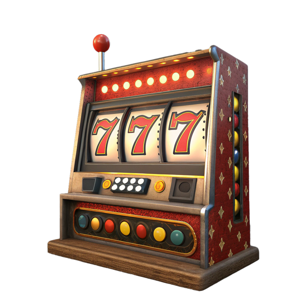 Classic slot machine jackpot win on transparent background png