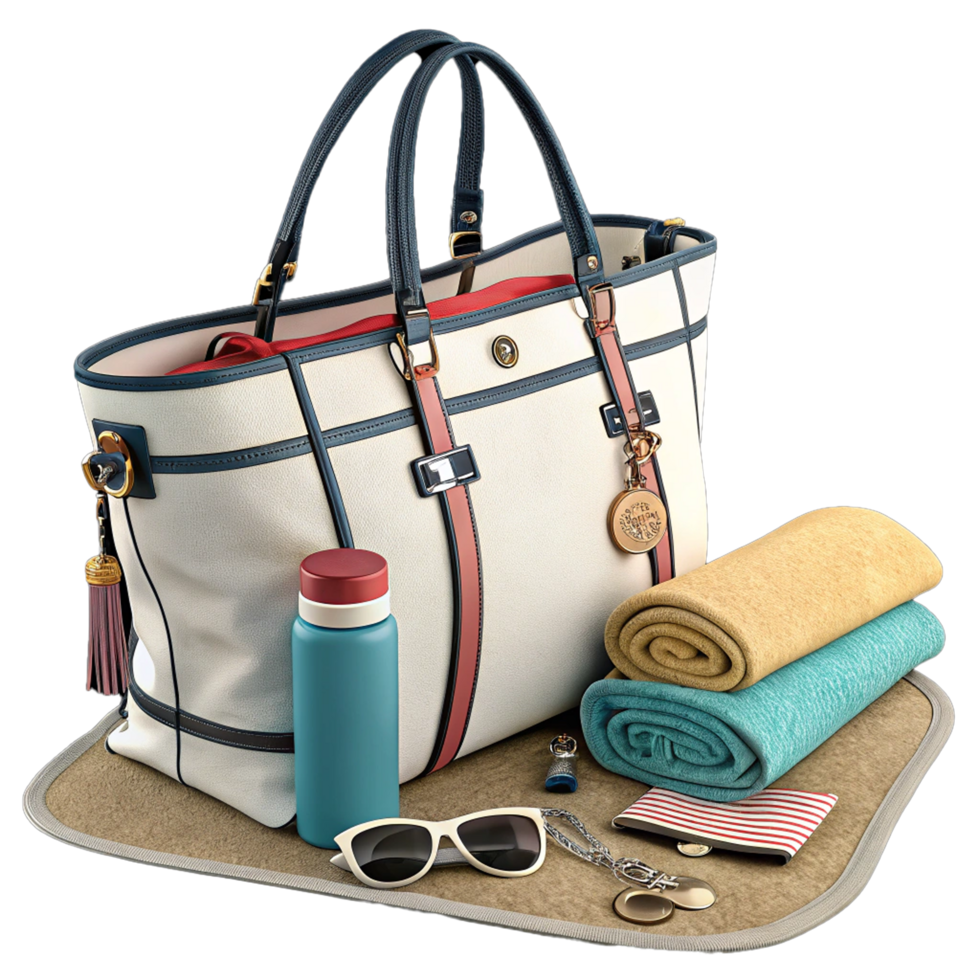 Chic beach bag with accesories ready for beach png