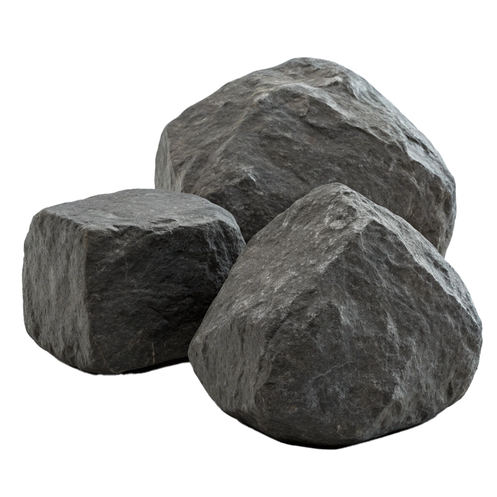 Realistic dark gray rocks rough texture isolated on transparent background png