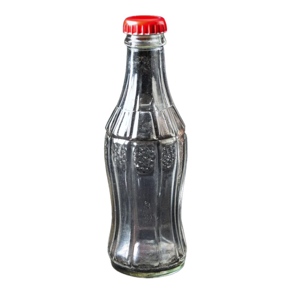 Clear glass bottle with red cap on transparent background png