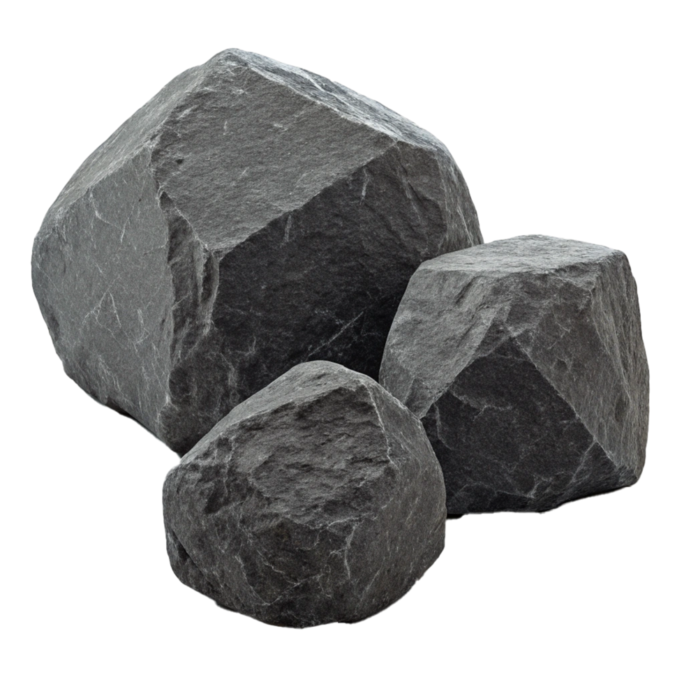 Realistic dark gray rocks rough texture isolated png