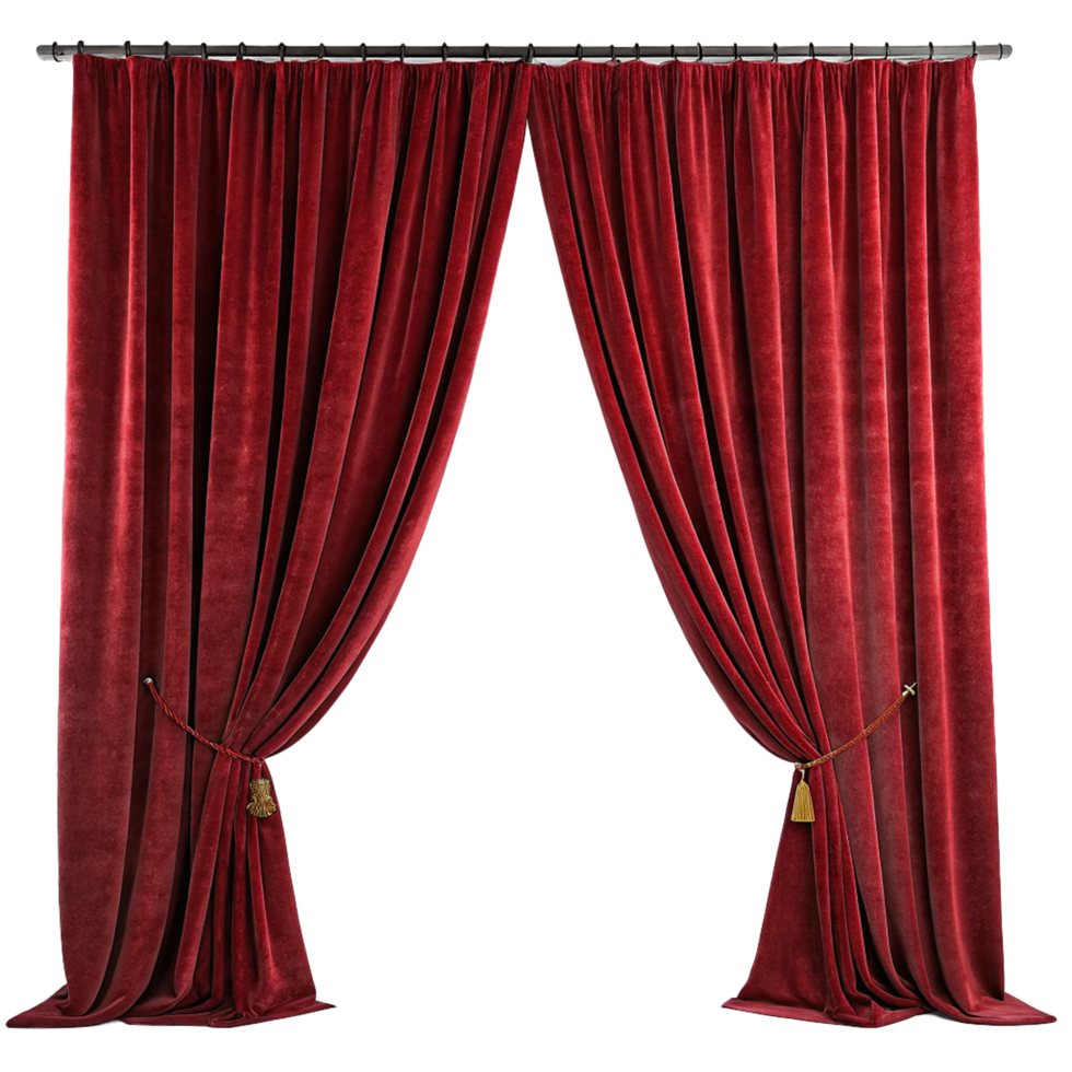 crimson velvet curtain drapped in elegance png