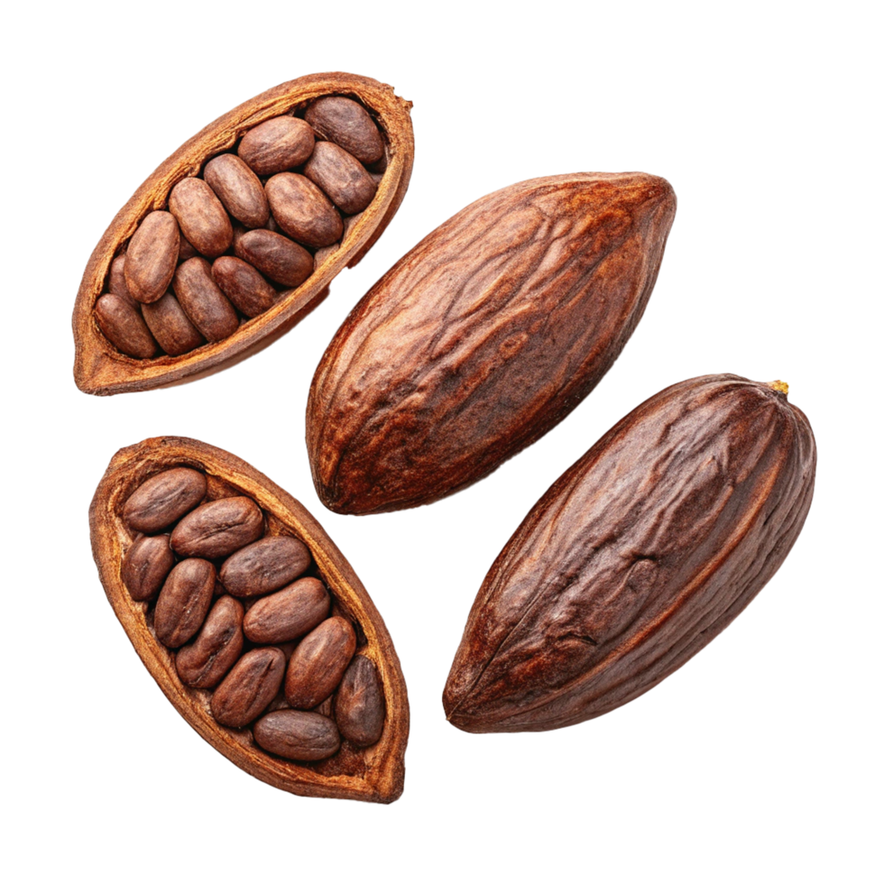 Cocoa beans the raw ingredient of chocolate isolated on transparent background png
