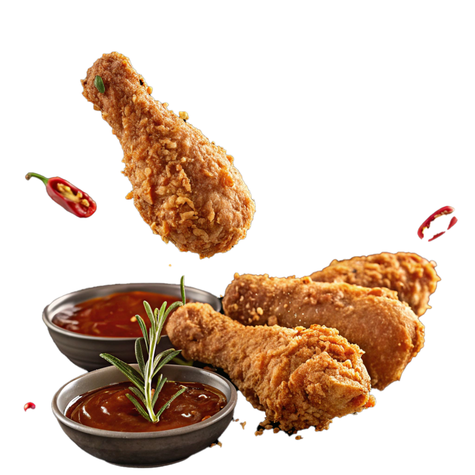 Crispy fried chicken with sauce on transparent background png