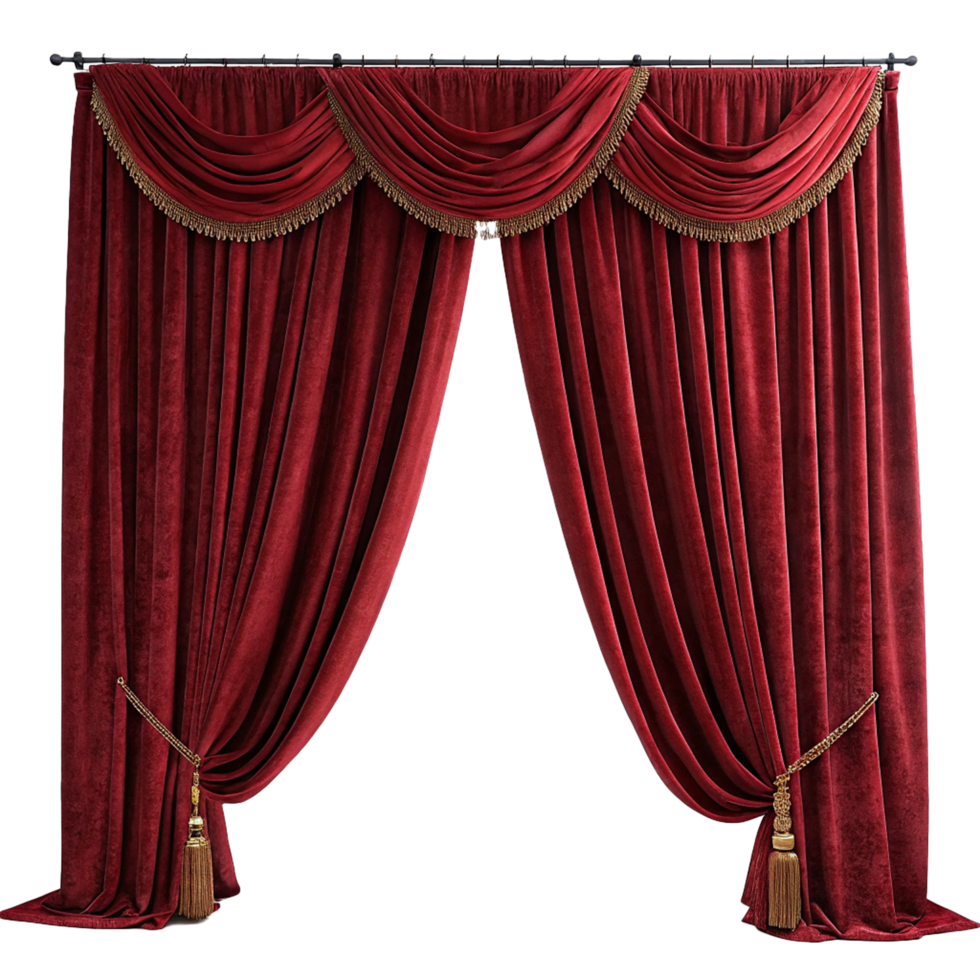 Crimson velvet curtain on transparent background png