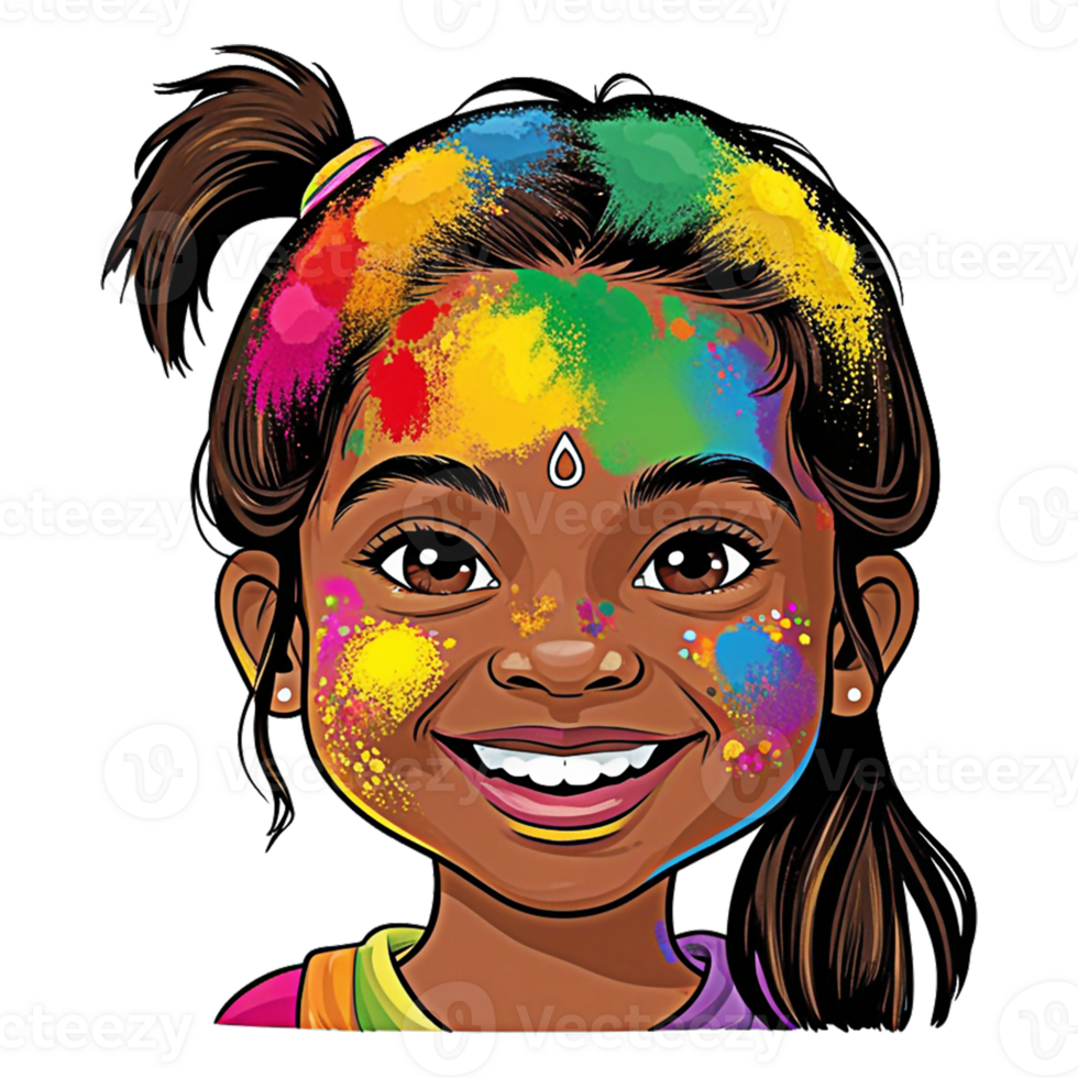 a cartoon girl with colorful paint on her face png