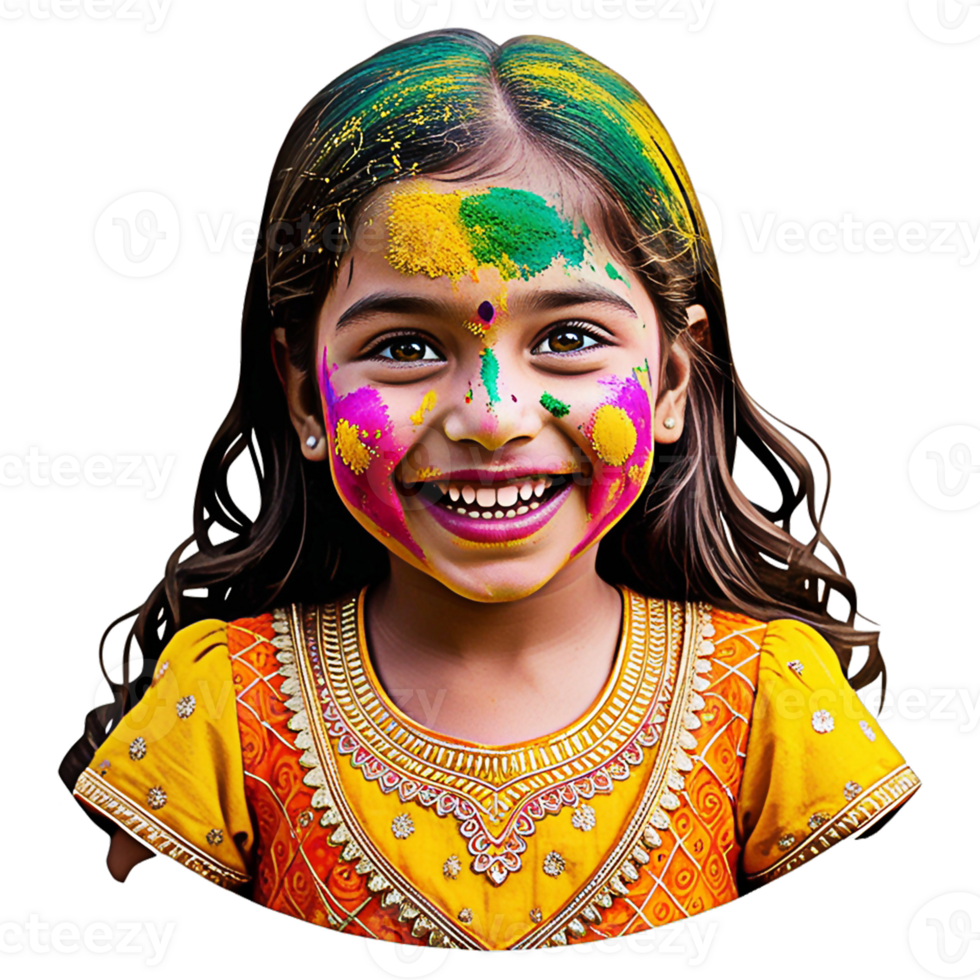 a girl with colorful paint on her face transparent background png